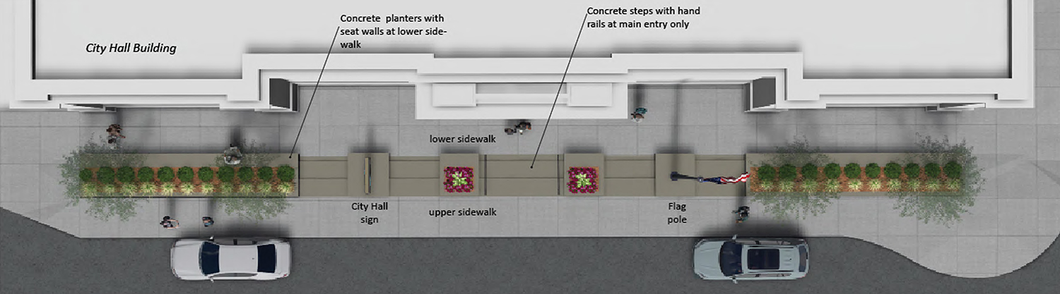 Sidewalk area in front of Walla Walla City Hall after renovation project