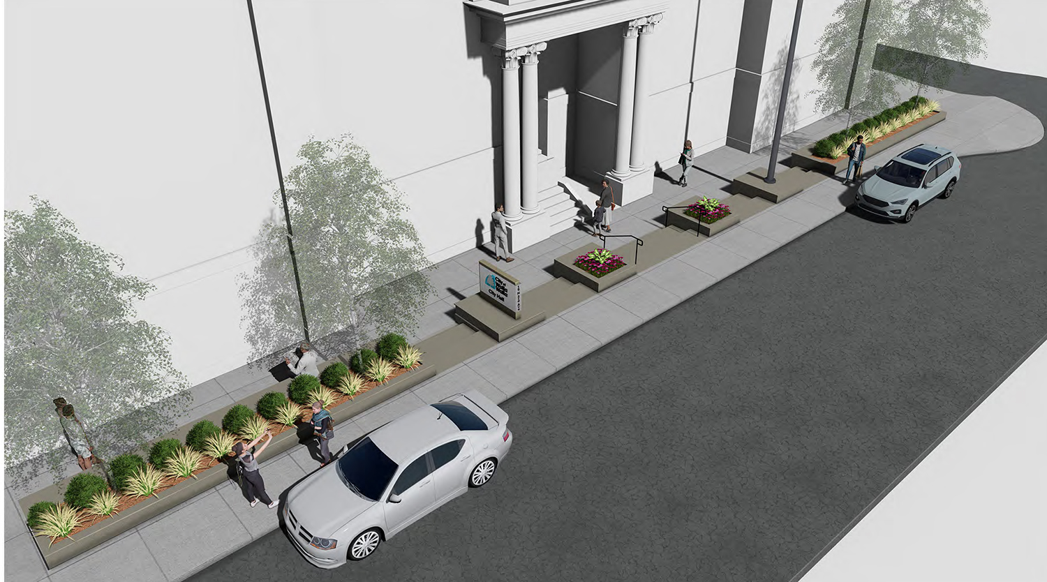 Sidewalk area in front of Walla Walla City Hall after renovation project